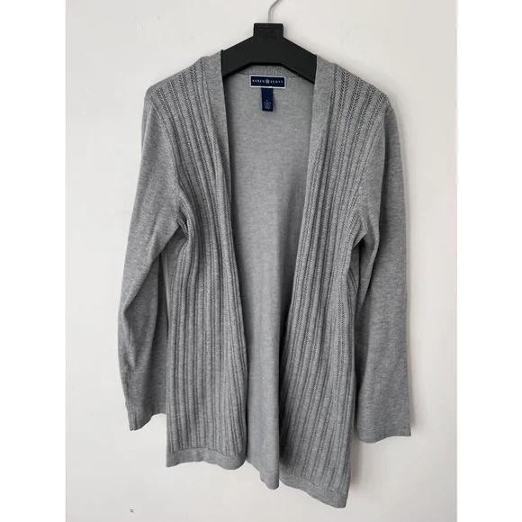 Karen Scott Womens Open Knit Cardigan Sweater Size Large Gray - Picture 1 of 6